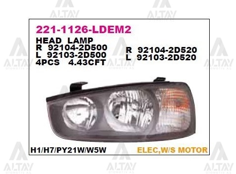 Hyundai Sonata Sol Aydınlatma 1999-2002 Far Manuel Sol OEM 92103-38020